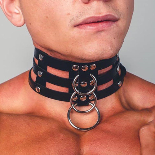 Collar cuero metal negro para caballeros